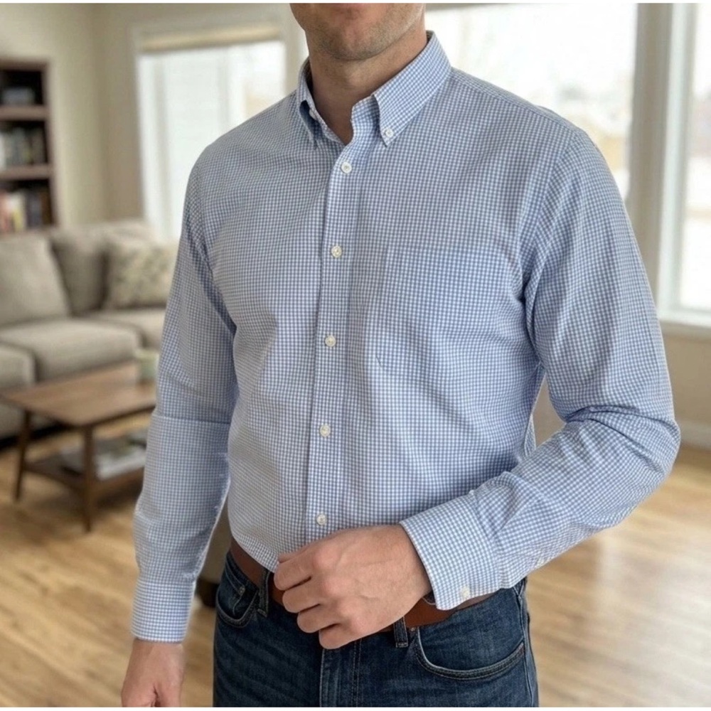 IZOD Men’s Size L 16 34/35 All Over‎ Stretch Regular Fit Check Button Up Shirt